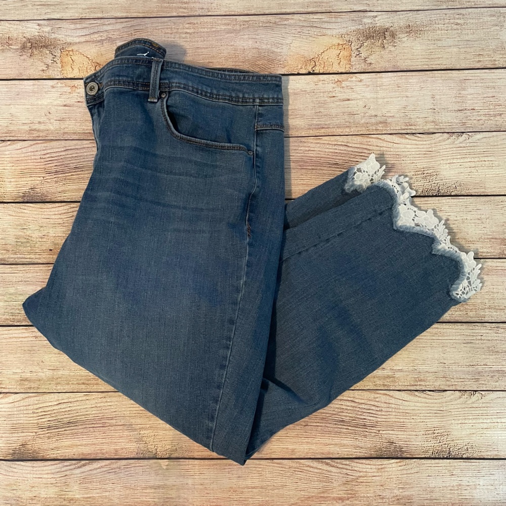INC High-Rise Lace-Trim blue Skinny Cropped Jeans, Created for Macy's Size 22W